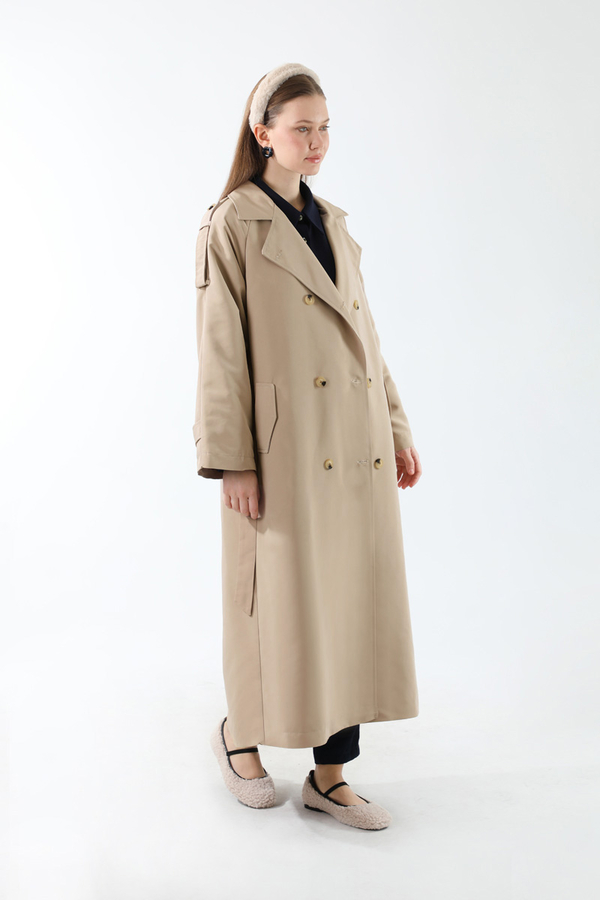 Apolet Detaylı Uzun Trenç Taş - 5