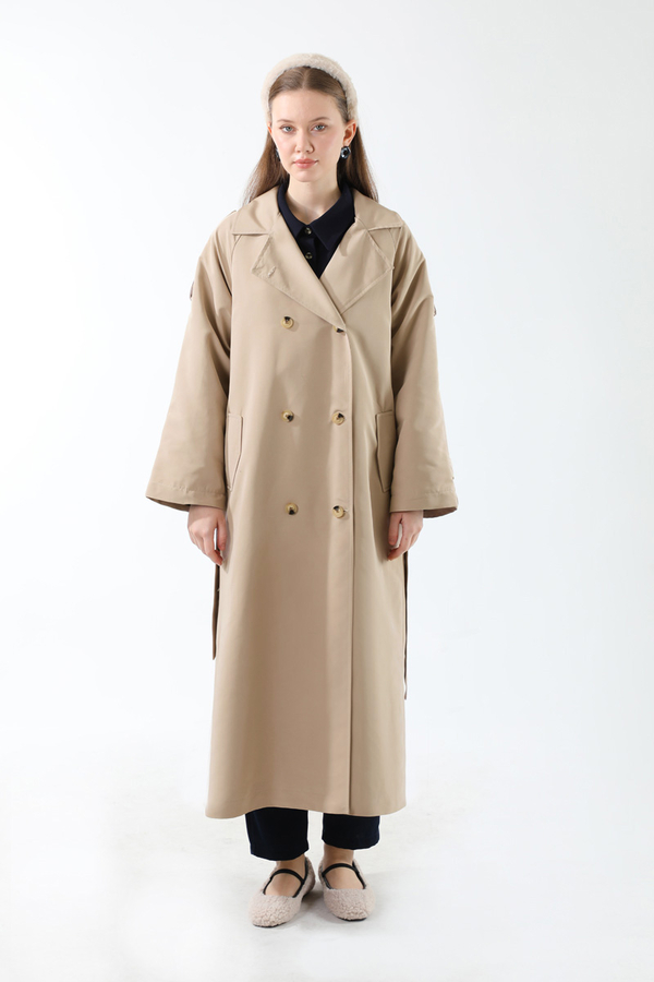 Apolet Detaylı Uzun Trenç Taş - 9