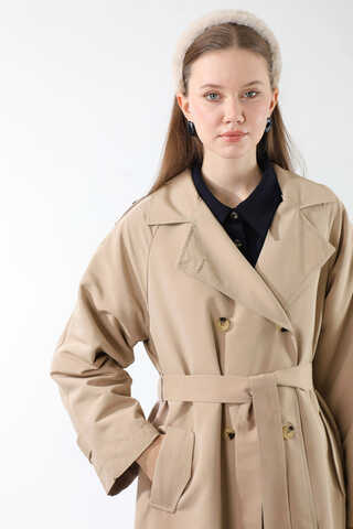 Apolet Detaylı Uzun Trenç Taş - 2