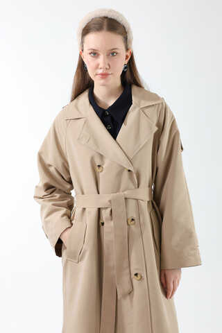 Apolet Detaylı Uzun Trenç Taş - 10