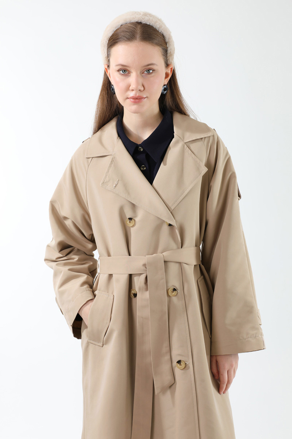 Apolet Detaylı Uzun Trenç Taş - 10