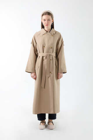 Apolet Detaylı Uzun Trenç Taş - 4