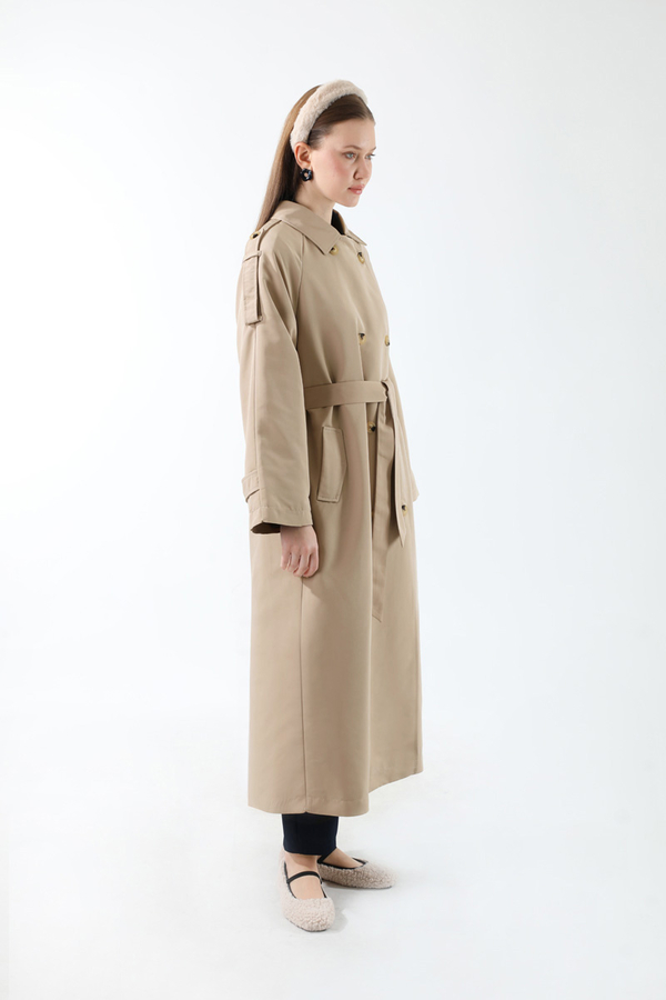 Apolet Detaylı Uzun Trenç Taş - 13