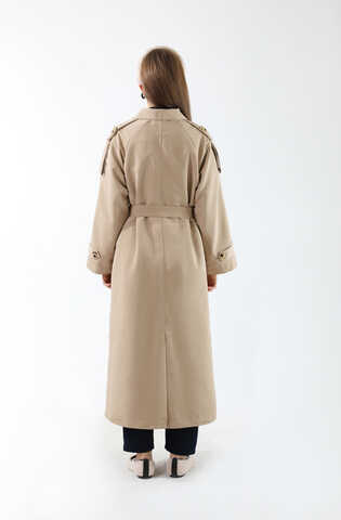 Apolet Detaylı Uzun Trenç Taş - 14