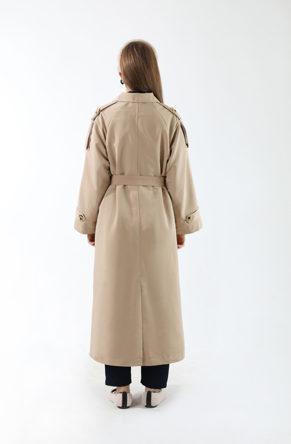 Apolet Detaylı Uzun Trenç Taş - 14