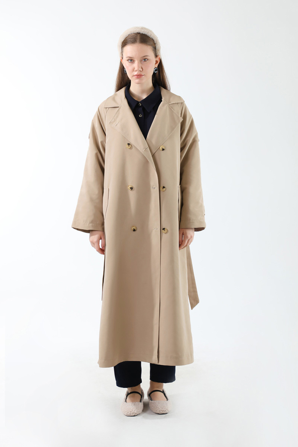 Apolet Detaylı Uzun Trenç Taş - 7