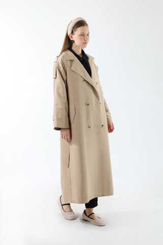 Apolet Detaylı Uzun Trenç Taş - 5