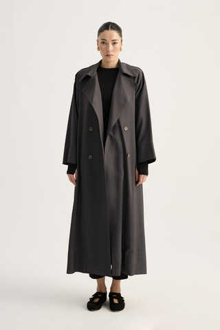 Apoletli Kruvaze Trençkot Füme - 3