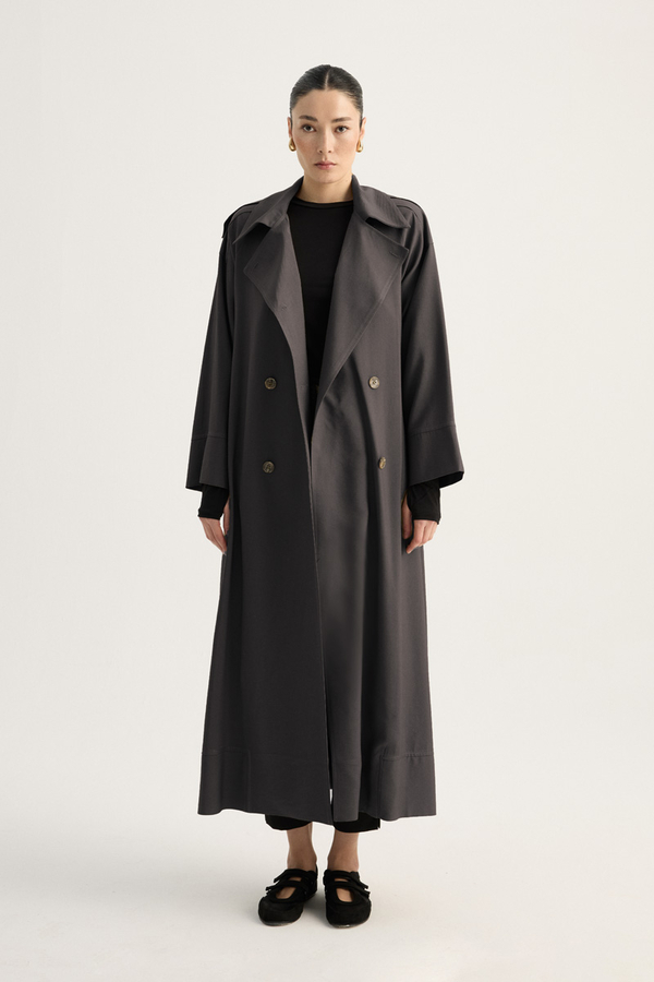 Apoletli Kruvaze Trençkot Füme - 3