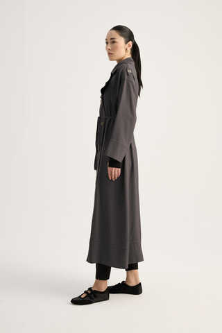 Apoletli Kruvaze Trençkot Füme - 4