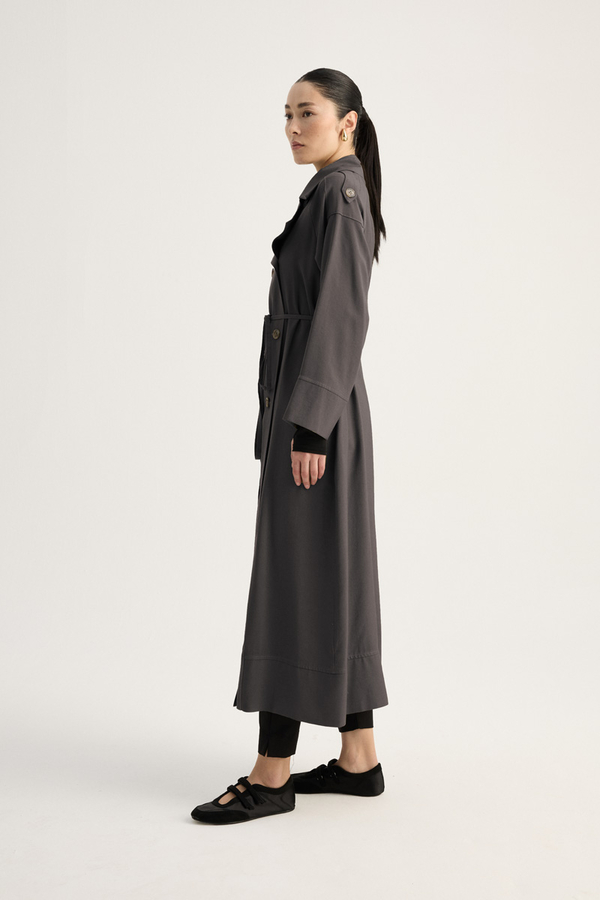 Apoletli Kruvaze Trençkot Füme - 4