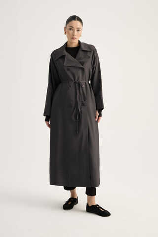 Apoletli Kruvaze Trençkot Füme - 1