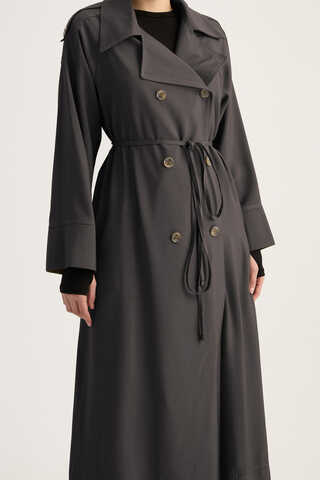 Apoletli Kruvaze Trençkot Füme - 2