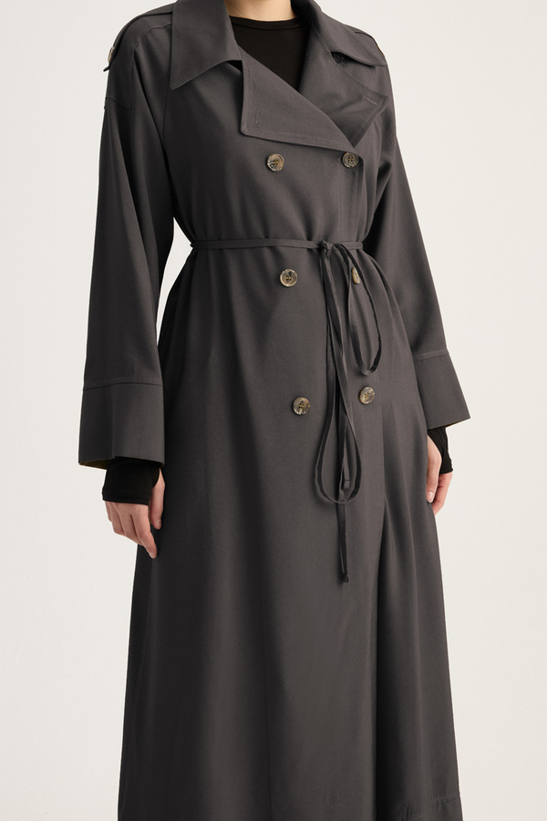 Apoletli Kruvaze Trençkot Füme - 2