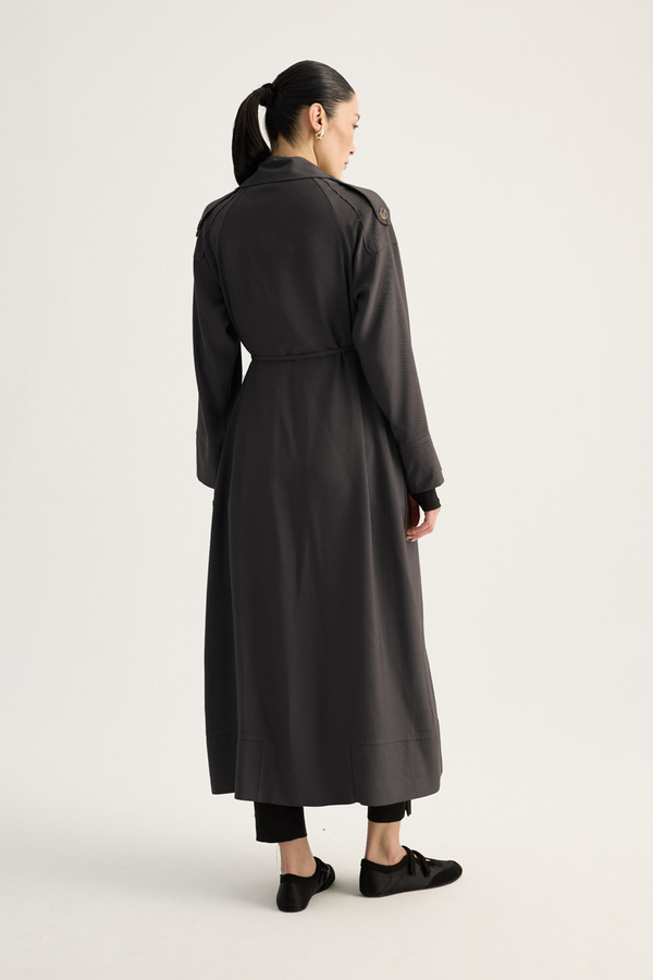 Apoletli Kruvaze Trençkot Füme - 6