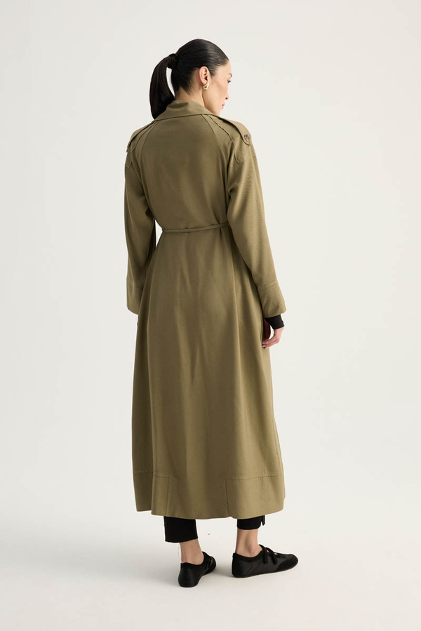 Apoletli Kruvaze Trençkot Haki - 17