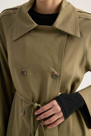 Apoletli Kruvaze Trençkot Haki - 8