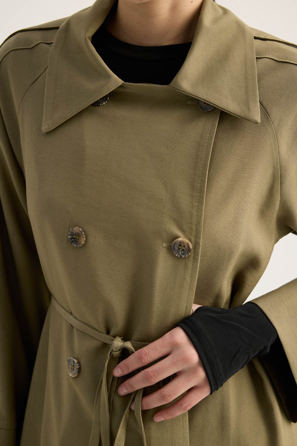 Apoletli Kruvaze Trençkot Haki - 8