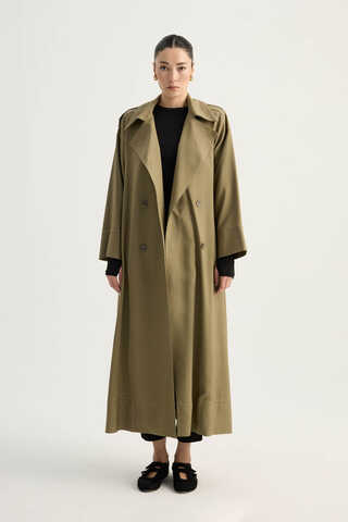 Apoletli Kruvaze Trençkot Haki - 9