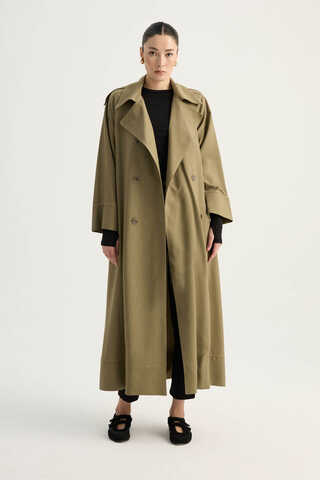 Apoletli Kruvaze Trençkot Haki - 5