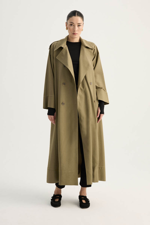 Apoletli Kruvaze Trençkot Haki - 5