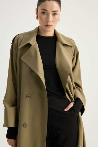 Apoletli Kruvaze Trençkot Haki - 10