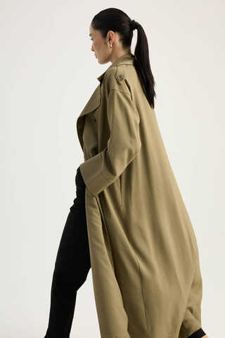 Apoletli Kruvaze Trençkot Haki - 11