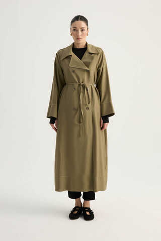 Apoletli Kruvaze Trençkot Haki - 12