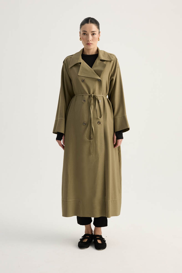 Apoletli Kruvaze Trençkot Haki - 12