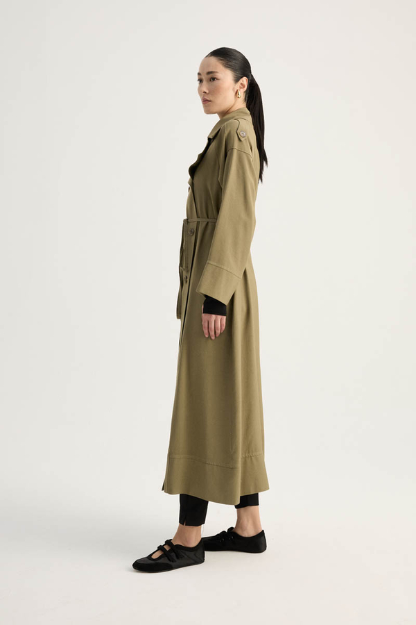 Apoletli Kruvaze Trençkot Haki - 13