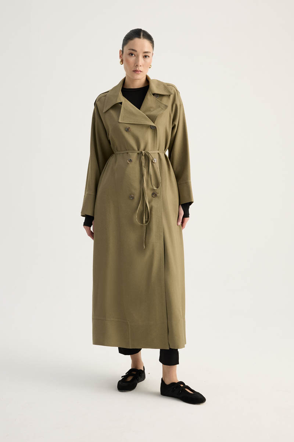 Apoletli Kruvaze Trençkot Haki - 6