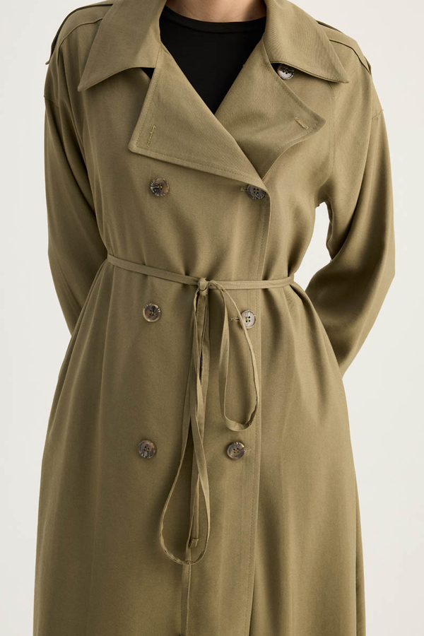 Apoletli Kruvaze Trençkot Haki - 14