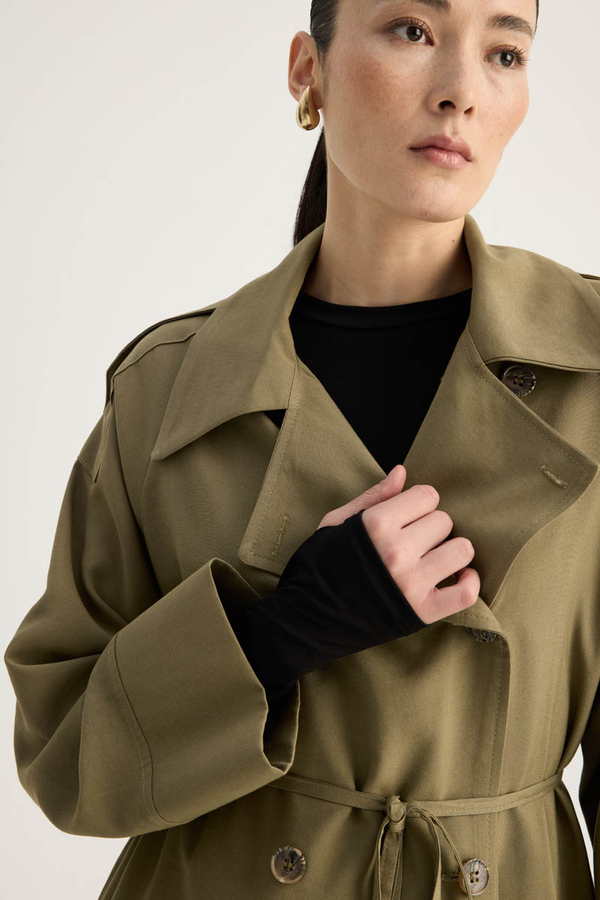 Apoletli Kruvaze Trençkot Haki - 16