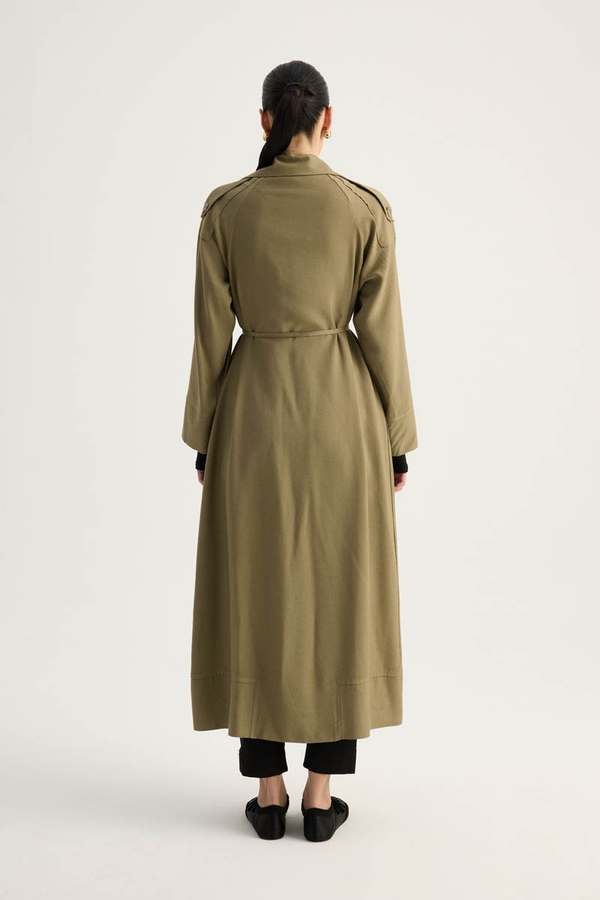 Apoletli Kruvaze Trençkot Haki - 18