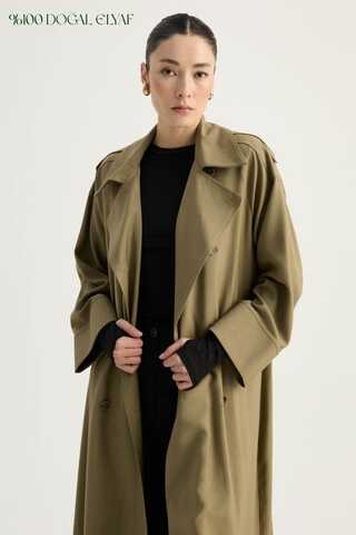 Apoletli Kruvaze Trençkot Haki - 4