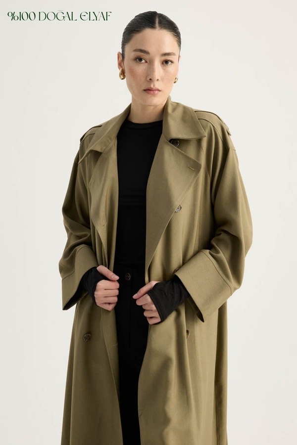 Apoletli Kruvaze Trençkot Haki - 4
