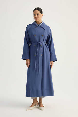 Apoletli Kruvaze Trençkot İndigo - 3