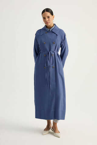 Apoletli Kruvaze Trençkot İndigo - 7