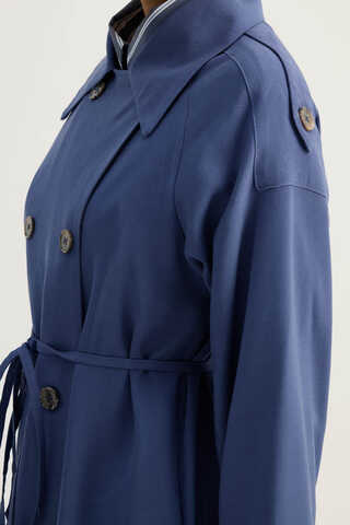 Apoletli Kruvaze Trençkot İndigo - 11