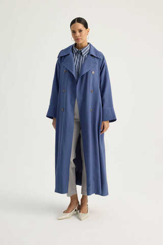 Apoletli Kruvaze Trençkot İndigo - 12