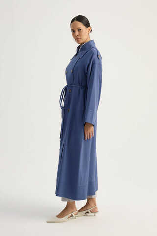 Apoletli Kruvaze Trençkot İndigo - 9