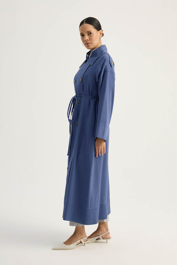 Apoletli Kruvaze Trençkot İndigo - 9