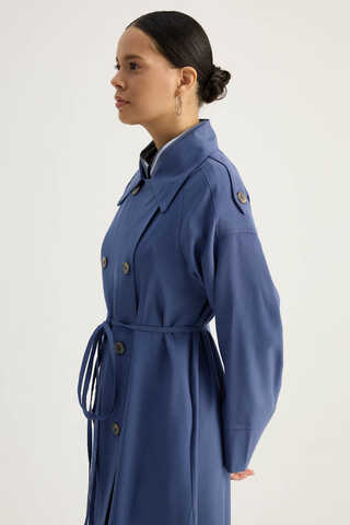 Apoletli Kruvaze Trençkot İndigo - 10