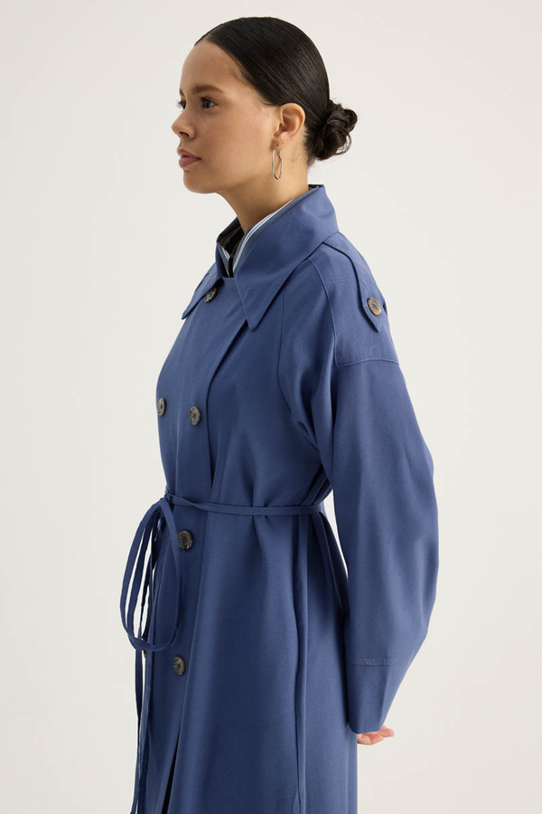 Apoletli Kruvaze Trençkot İndigo - 10