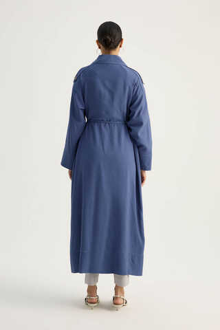 Apoletli Kruvaze Trençkot İndigo - 13