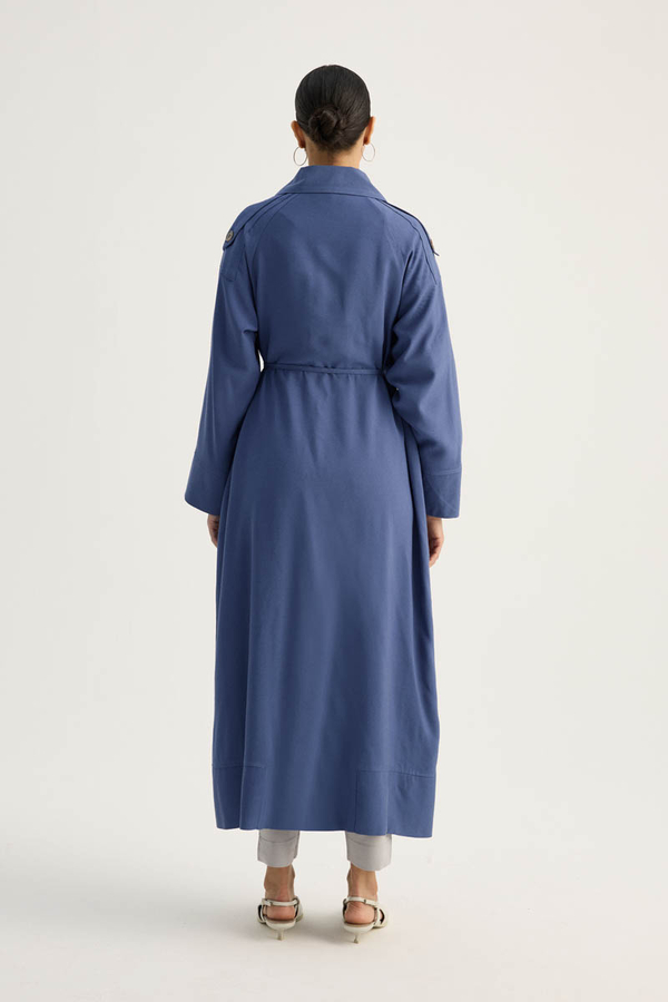 Apoletli Kruvaze Trençkot İndigo - 13