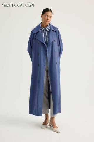 Apoletli Kruvaze Trençkot İndigo - 1