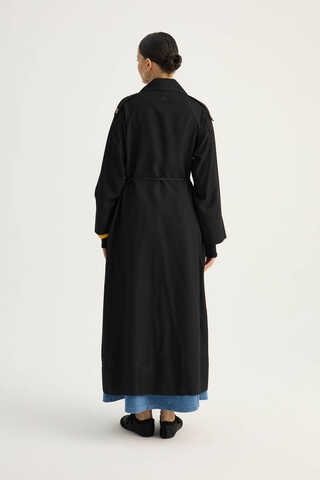 Apoletli Kruvaze Trençkot Siyah - 15