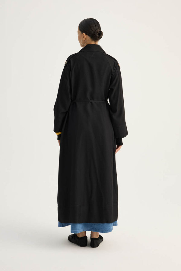 Apoletli Kruvaze Trençkot Siyah - 15