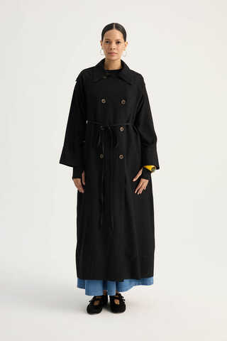 Apoletli Kruvaze Trençkot Siyah - 2